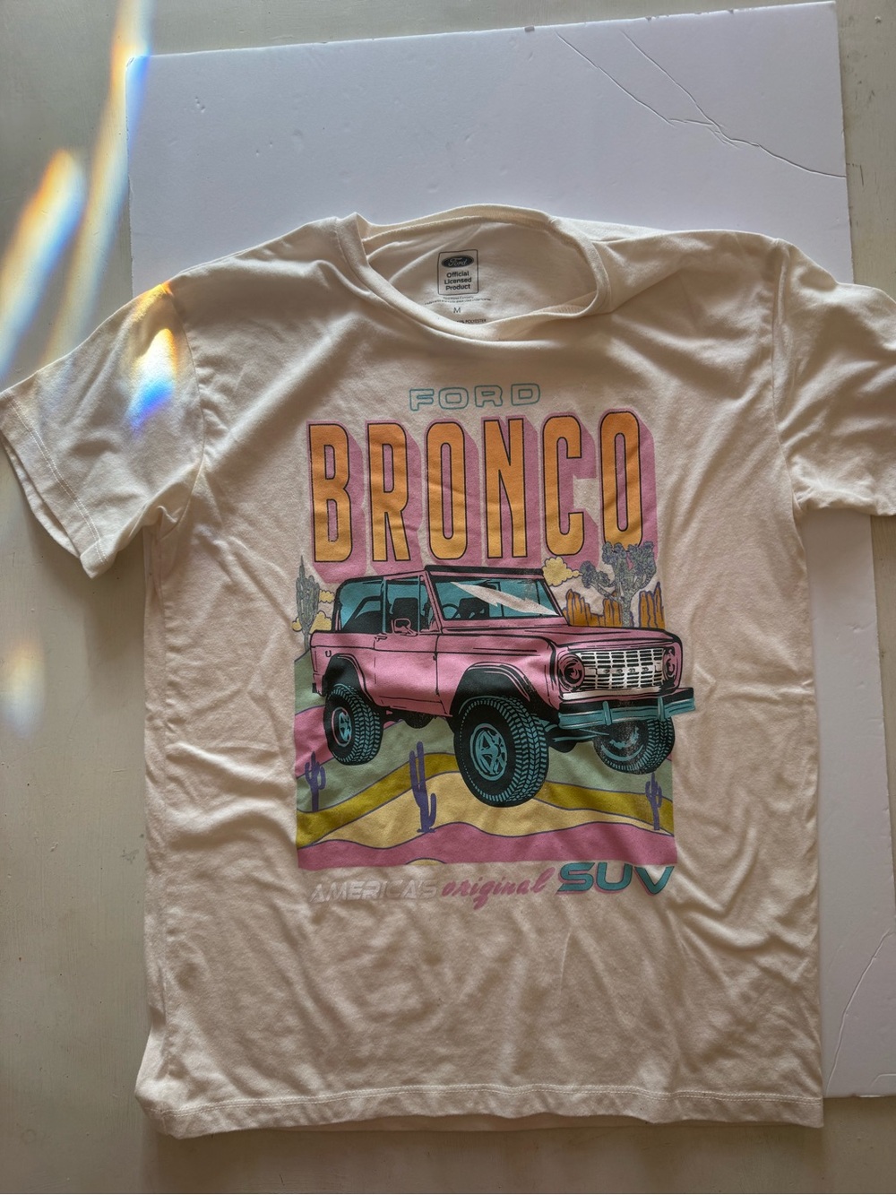 Ford Cream Short Sleeve Tee with Pink Bronco Graphic